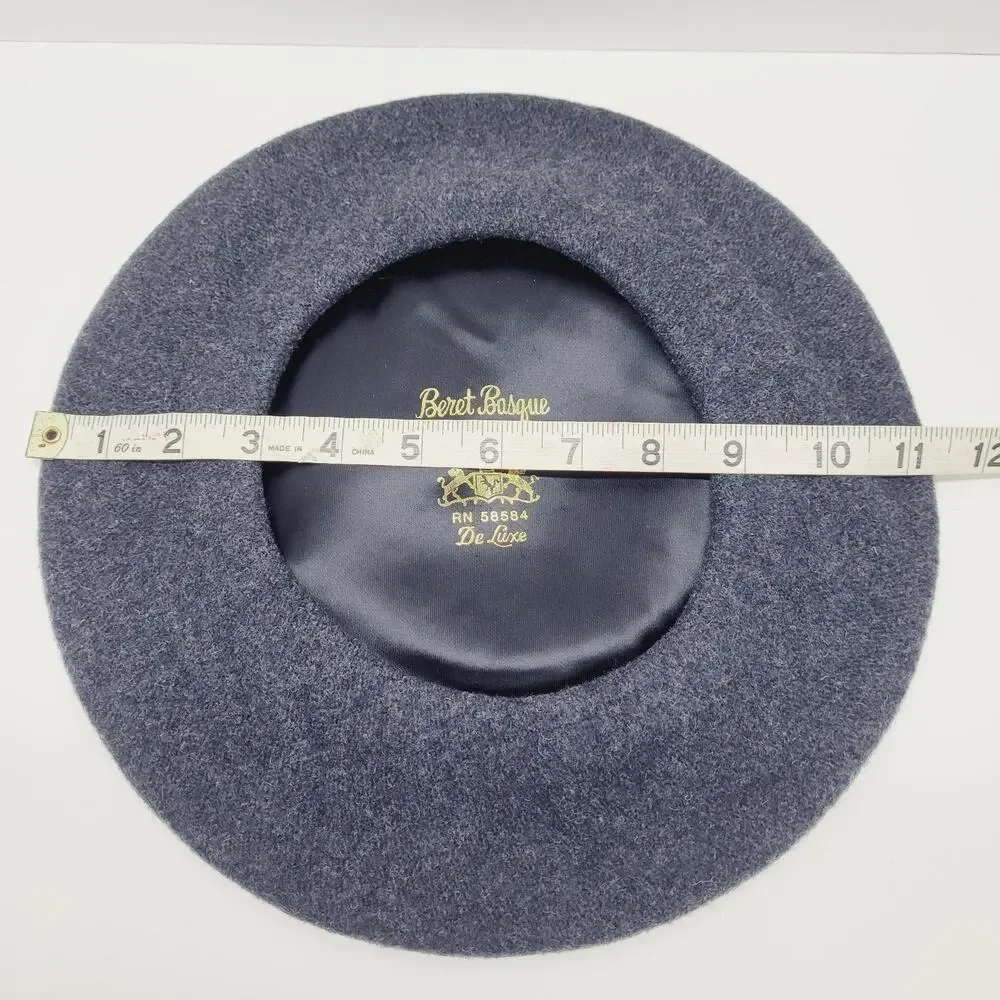 Vintage Beret Basque De Luxe Black Grey 100% Wool Lined Beret French Classic